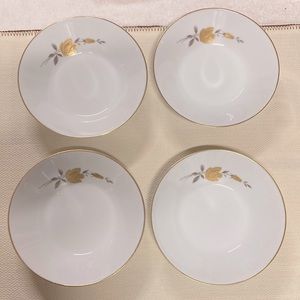NORITAKE WINDSOR ROSE 4 PC Bowl Set White with Gold Rose and Trim around the Top